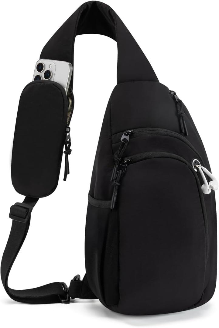 Sling Bag Nylon Crossbody Bags for Women with Anti-theft RFID Blocking Pocket Cross Body Purse Adjustable Shoulder Strap (Large, Large Black)