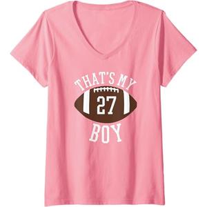 Womens That's My Boy #27 Football Number 27 Jersey Football Mom Dad V-Neck T-Shirt, L