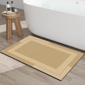 YDKGL Non Slip Bath Mat, Rubber Backing Ultra Thin Bathroom Rugs Fit Under Door Quick Dry Super Absorbent Washable Bath Rug Shower Mat for Bathroom Floor Bathtub Shower Sink, Easy Care Brown 24"x 35"
