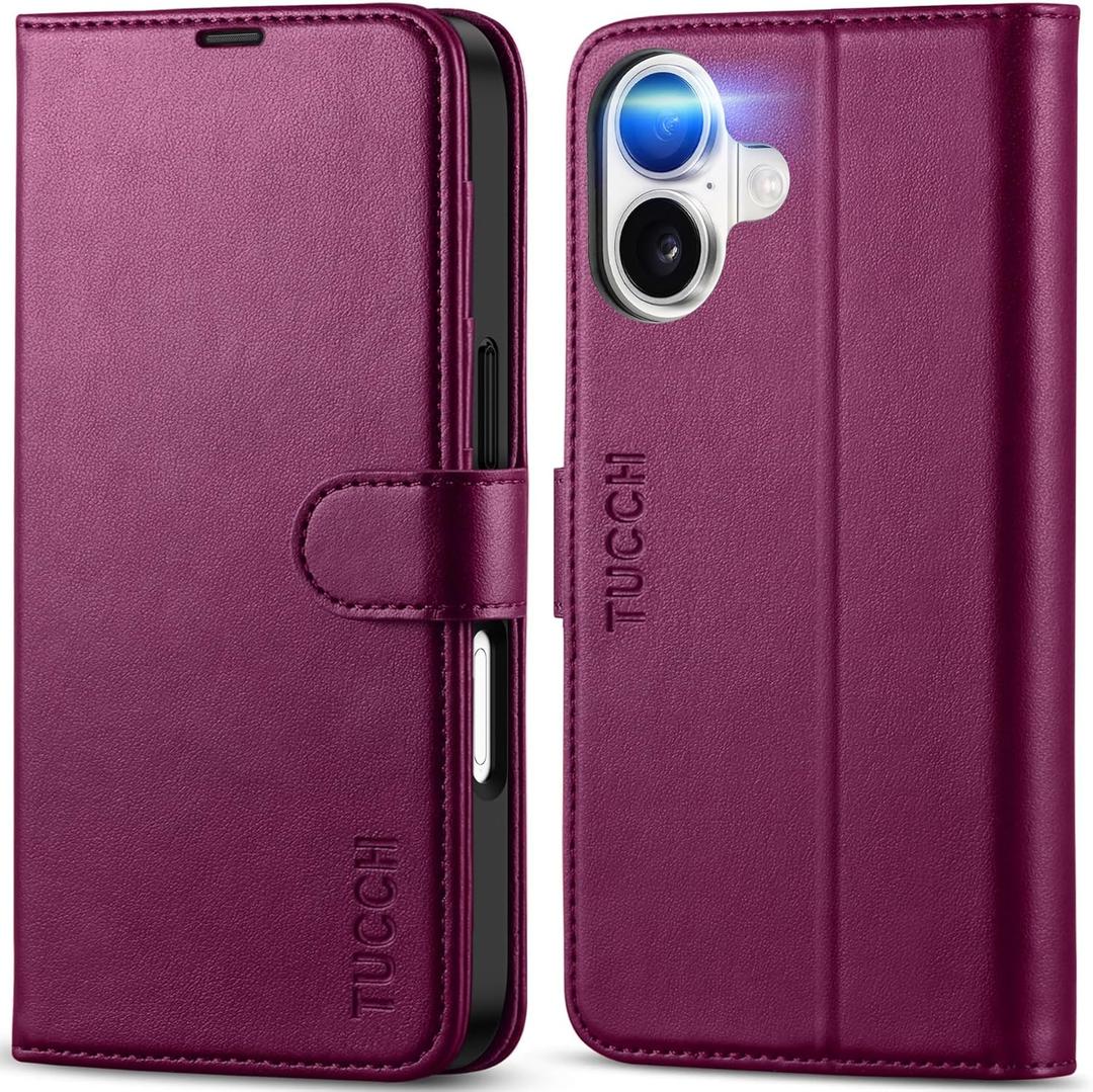 TUCCH Wallet Case for iPhone 17 (6.3") 2025, RFID Blocking 4 Card Holders | Kickstand | Shockproof TPU Shell | PU Leather | Magnetic Closure | Protective Flip Folio Cover | Plum Purple