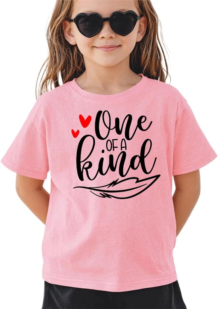 Kids Little Girls T-Shirt Short Sleeve Funny Graphic Letters Print Summer Casual Crewneck Cotton Tee Top (Pink)
