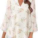 Timeson Women's 3/4 Sleeve Tops and Blouses V Neck Business Casual Shirts Dressy Tunics (Beige, XXL)