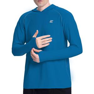 Endyart Men's UPF 50+ Sun Protection Hoodie Shirts UV SPF Long Sleeve Rash Guard Fishing Swim Shirts Quick Dry Blue Size L 
