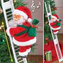 QUAAM Electric Santa Claus Climbing Ladder, Santa Claus on Ladder with Music - Christmas Tree Hanging Ornaments (White)