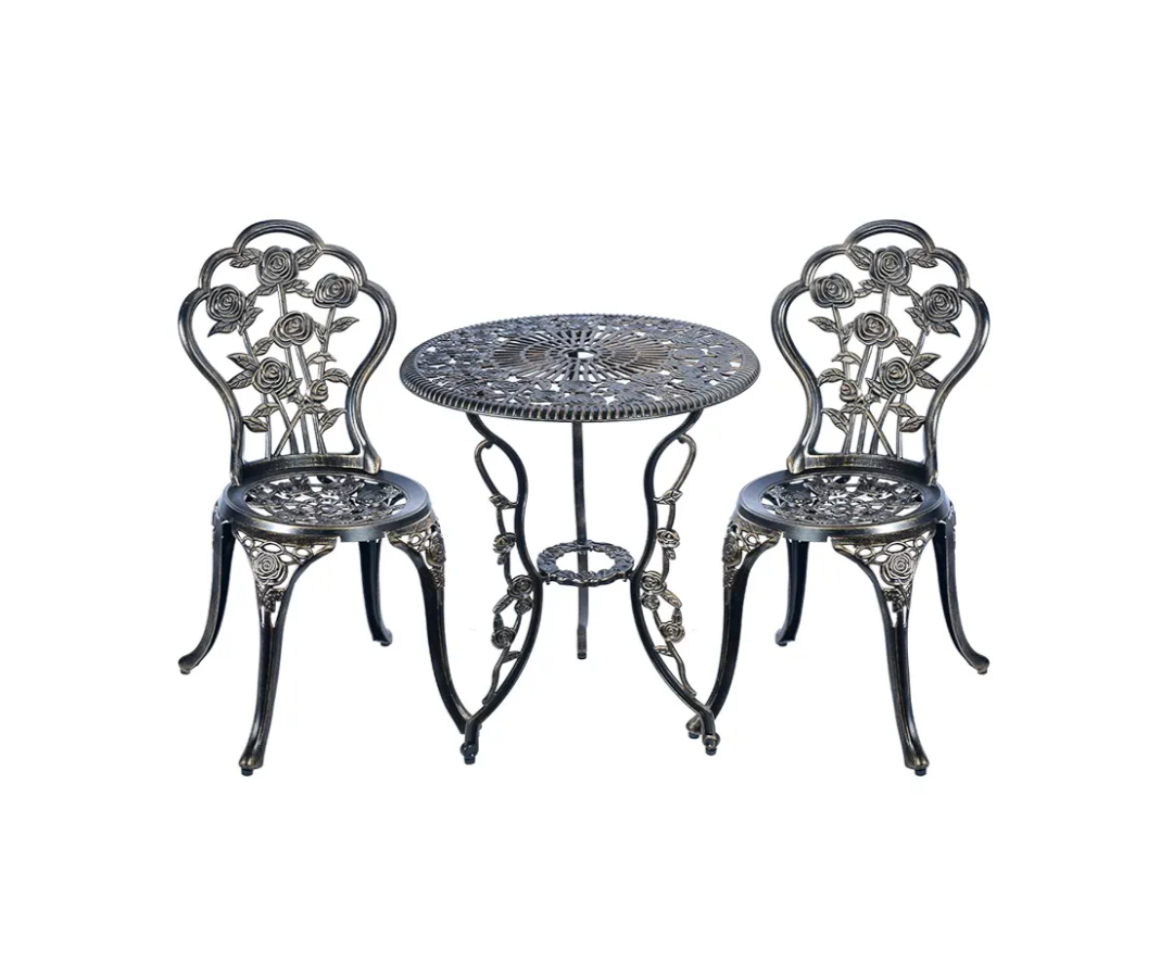 C/G 3 Piece Bistro Set, Outdoor Patio Table, Anti-Rust Cast Aluminum for Front Porch & Yard (Antique Copper)