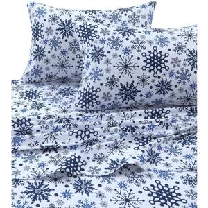 Snowflakes Printed Flannel 170-GSM Solid DP Sheet Set QUEEN