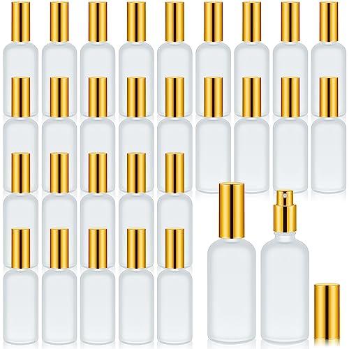 Roshtia 30 Pcs 3. 4 oz Gold Glass Spray Bottle Refillable Perfume Atomizer Clear Decorative Empty Bottles with Fine Mist Sprayer Pump for Face Body Travel