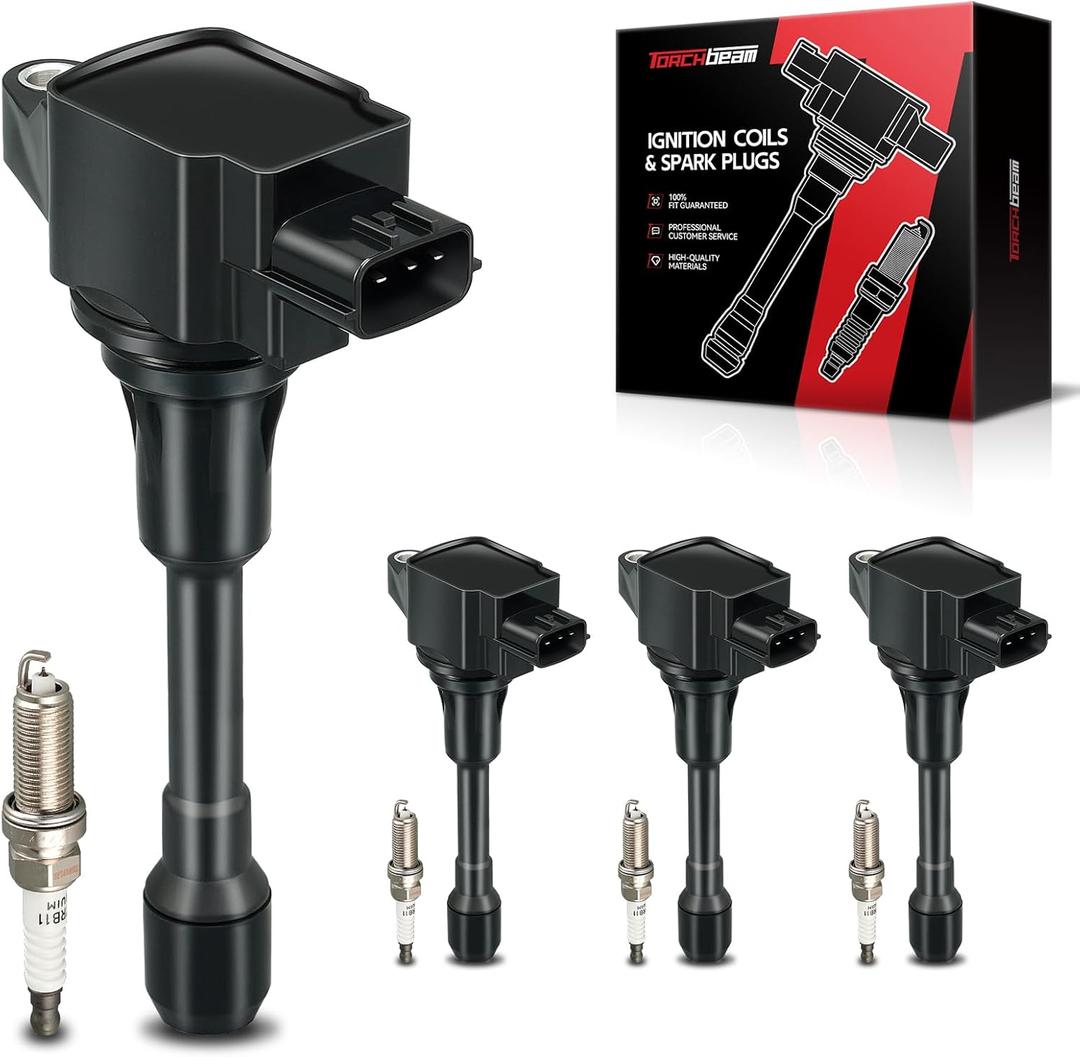 Torchbeam Set of 4 UF549 Ignition Coils Packs and Double Iridium Spark Plugs Fit for Nissan Altima Versa Sentra Rogue Cube NV200 2.5 1.8 1.6 2.0 L4 Replacement for C1696 9029 UF-708 UF-739 GN10241