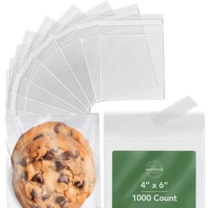 Self Sealing Cellophane Bags - 4" x 6" (1000 Count) - Clear Plastic Resealable Cello Bag - Cellophane Treat Bags, Cookie Bags for Packaging, Candy bags, Cello Bags, Pastry Bags