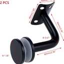 KUMGROT 2 Pcs Stainless Steel Handrail Bracket Glass Staircase Hand Rail Heavy Duty Wall Mounted Bracket for 6-16mm Thickness Glass, Curved Type,Black