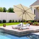 9FT Outdoor Patio Umbrella Outdoor pool Umbrella with Push Button Tilt and Crank, Market Umbrella 8 Sturdy Ribs UV Protection for Garden, Deck, Backyard (Beige)