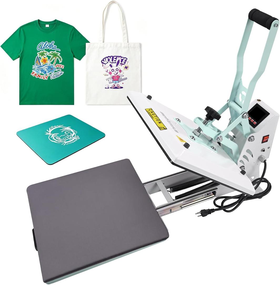 BetterSub 15x15 Inch Heat Press Machine, Digital Slide-Out Drawer Heat Press for T-Shirts, 1000W Clamshell Heat Press for DTF/Sublimation/HTV Transfers, with LCD Control Panel & Pressure Adjustment