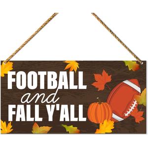 Football Wood Sign Decor, Fall Wall Decor for Home Porch Autumn Front Door Hanging Sign Decorations, Football & Fall Y'all
