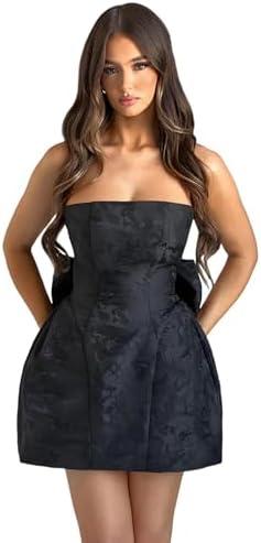 JUMISEE Embroidery Satin Homecoming Dress with Bow Modest Strapless Mini Dresses A Line Short Prom Dress Party Gown, Size Unknown