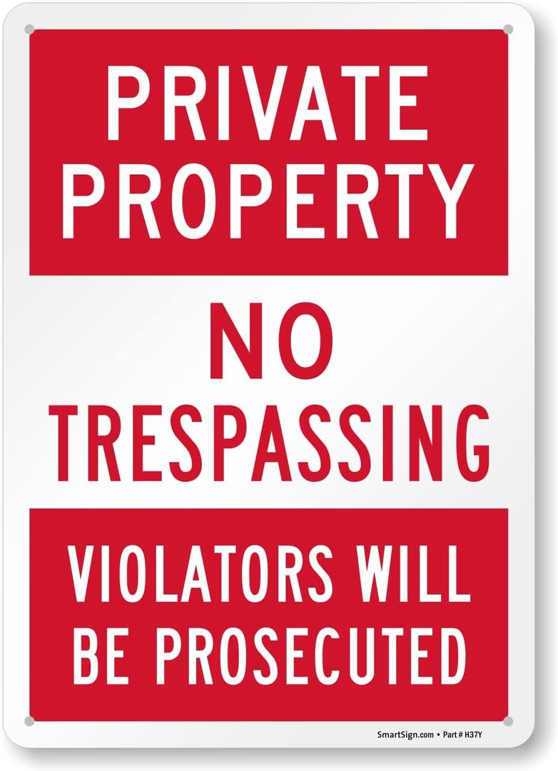 SmartSign 14 x 10 inch Private Property - No Trespassing, Violators Prosecuted Metal Sign, 40 mil Laminated Rustproof Aluminum, Red and White, Made in USA
