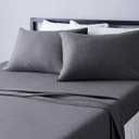 Amazon Basics 4 Piece Breathable 100% Cotton Jersey Bed Sheets Set, Machine Washable, Stretchy Flat and Fitted Sheets, Pillowcase, King, Dark Gray, Solid