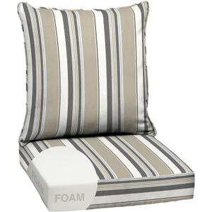 Arden Outdoor Deep Seat Cushion Set, Foam, 24x24, Taupe Grey Stripe | earthFIBER, Sofa, Couch, Conversation Set, Premium High-Density Foam, Never Flattens, Mold and Mildew Resistant