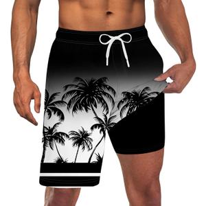 Goodstoworld Men's Funny Swim Trunks with Compression Liner 2 in 1 Quick-Dry 9" Stretch Shorts with Three Pockets (M)