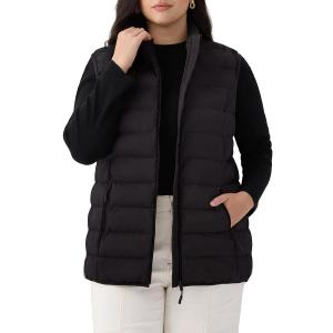 TIYOMI Women's Plus Size Zip Up Cotton Padded Vest Stand Collar Outerwear Sleeveless Thickened Coat XL-5XL (14W-28W) (4X-Large, Black)