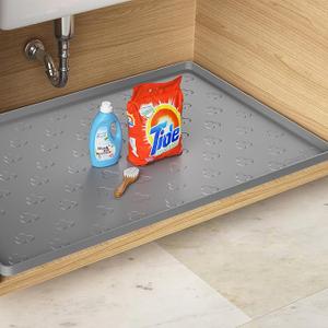 Under Sink Mat - Waterproof Kitchen Cabinet Tray - 34" x 22" Flexible Silicone Under Sink Liner - Kitchen Bathroom Cabinet Mat and Protector for Drips Leaks Spills