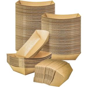 MotBach 100 Pack 2lb Kraft Paper Food Trays, Heavy-Duty Paper Food Boat Disposable Serving Basket Tray for French Fries Nachos Snack Hot Dog Taco BBQ Popcorn Party Picnic Wedding Party (Brown)