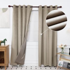 INLINAS Velvet Blackout Curtain - Luxurious Softness with Light Control, Thermal Insulated, Noise Reduction, Energy Saving Set of 2 Panels, Khaki, 52W x 63L Inch
