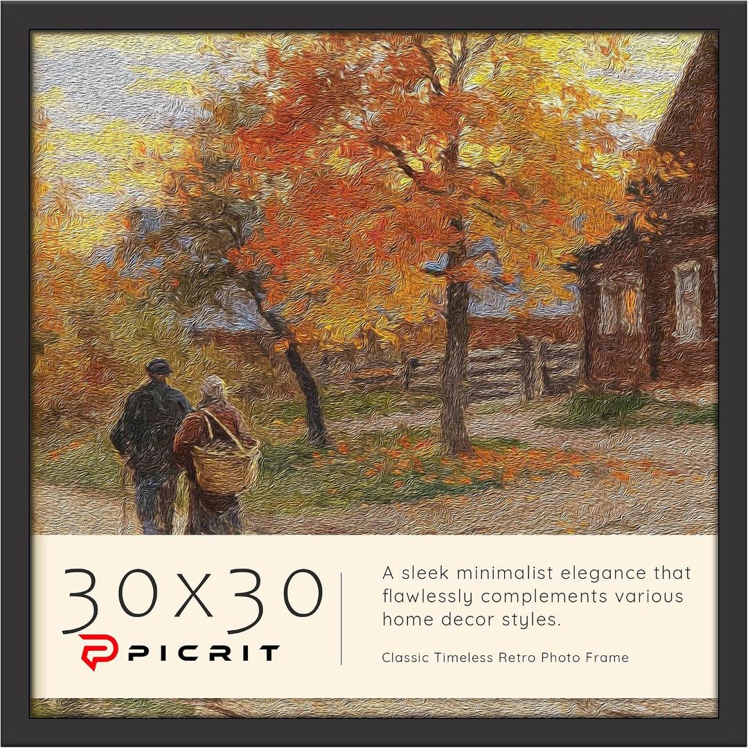 Picrit 30x30 Picture Frame, Black Engineered Wood Poster Frame for Horizontal or Vertical Wall Mounting, 30x30 diamond art frame Displaying Artwork Photos, 1 Pack