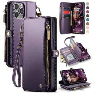 Defencase Compatible with iPhone 16 Pro Max Case Wallet with RFID Blocking Card Holder for Woman, PU Leather Magnetic Snap Flip Zipper Strap Wallet Phone Case Fit for iPhone 16 Pro Max 6.9", Purple