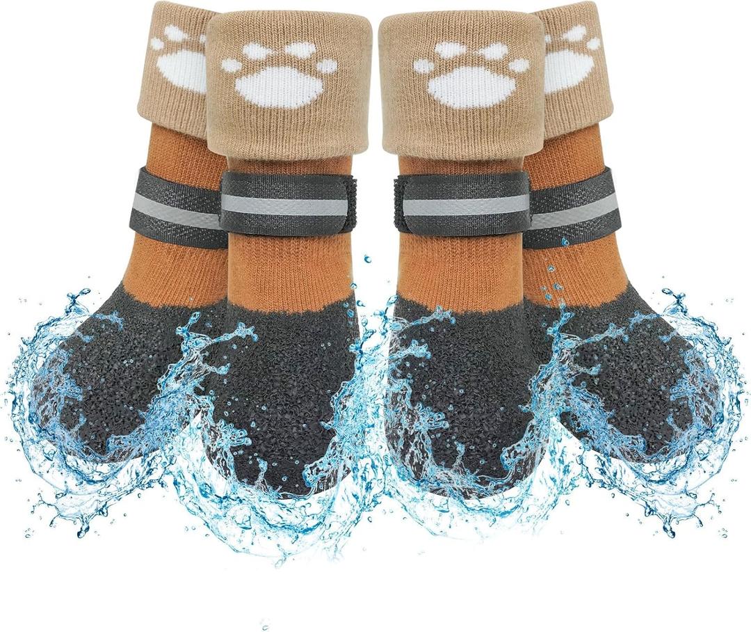 SCENEREAL Anti Slip Dog Socks Boots, Dog Shoes for Hot/Cold Pavement Snow Rain Days, Waterproof Grip Doggy Booties for Hardwood Floor, Winter Paw Protectors for Small Medium Large Senior Old Dogs (L(2.32"x1.94")(Paw L*W), Black)