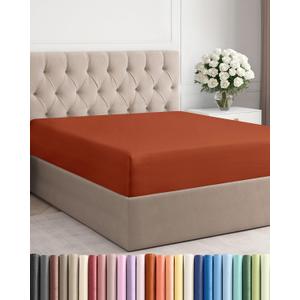 Queen Fitted Bed Sheet - Bottom Single Fitted Sheet Only - Soft Hotel Luxury Bedding w/ 8-16 Inch Deep Pockets - Breathable, Cooling & Wrinkle Free - Easy-Care, Fade and Shrink Resistant - Terracotta