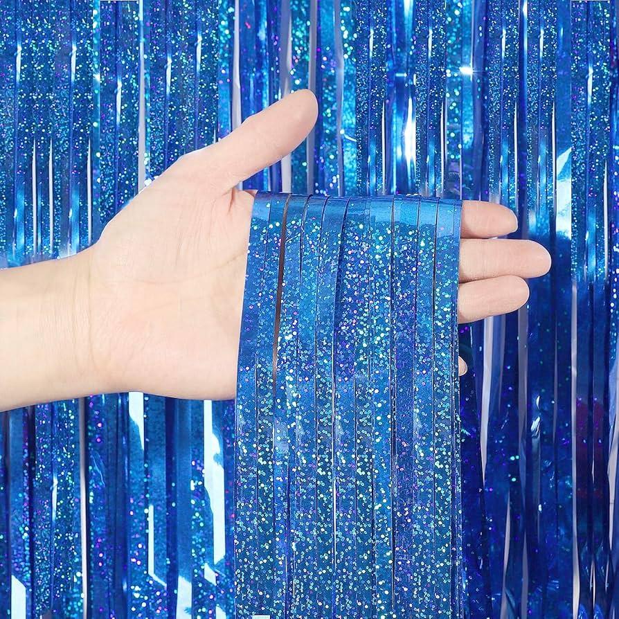 Metallic Tinsel Foil Fringe Curtain Backdrop 2 Packs 3ftx9ft Laser Party Backdrop Curtain,CYLMFC Rain Curtain for Birthday Party Decorations Photo Booth Backdrop Christmas Halloween - Deep Blue