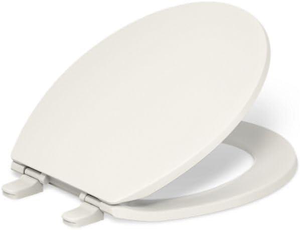 KOHLER 20111-96 Brevia, Slow Close Toilet Seat, Round Toilet Seat, Grip-Tight Bumpers Quick-Attach Hardware, Biscuit