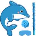 Small Dolphin Piata Under the Sea Piata with Blindfold Bat and Confetti for Kids Dolphin Piata Ocean Dolphin Piata Decorations for Kids Birthday Party Baby Shower Supplies, 16 x 12.6 x 3"
