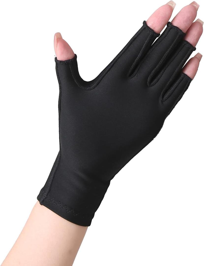 NURCOM Compression Arthritis Gloves, Carpal Tunnel, Tendinitis, Tendonitis, Single Glove for Left & Right Hand, Open Finger Black Large