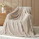 NEWCOSPLAY Super Soft Throw Blanket Linen Premium Silky Flannel Fleece 3D Ribbed Jacquard Lightweight Bed Blanket All Season Use (Linen Ribbed, Throw,(50"x60")
