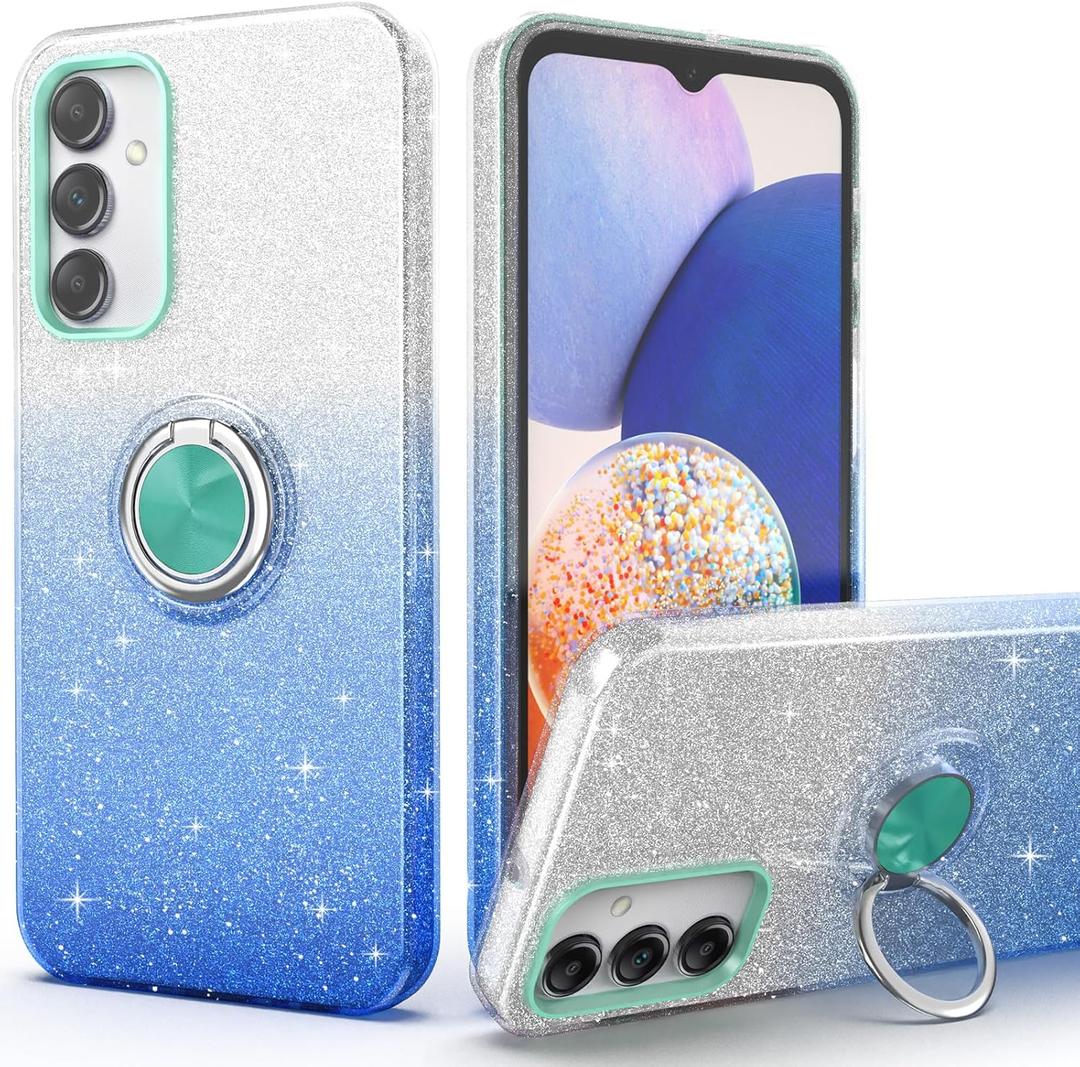 for Galaxy A16 Case for Women,Slim Fit Anti-Slip Glitter Sparkly Case with Ring Holder Kickstand Magnetic Car Mount Shock-Absorbent Protective Sturdy Cover for Galaxy A16 6.7" for Girl,Blue