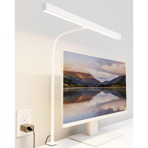 SUPERDANNY LED Desk Lamp for Home Office, Eye-Caring Desk Light with Adjustable Gooseneck, 12W Touch Control Dimmable Brightness, Architect Clamp Lamp with USB Adapter, White