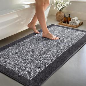 60x24 Bathroom Rugs Non Slip Washable, Soft Absorbent Bath Mat Dark Grey