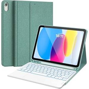 CHESONA for iPad 10th Generation Case with Keyboard, 7 Color Backlight, Multi-Touch Trackpad, Flip Stand Case with Pencil Holder, 2 Wireless Channels for iPad (A16) 11th/10th Gen (2025/2022), Black