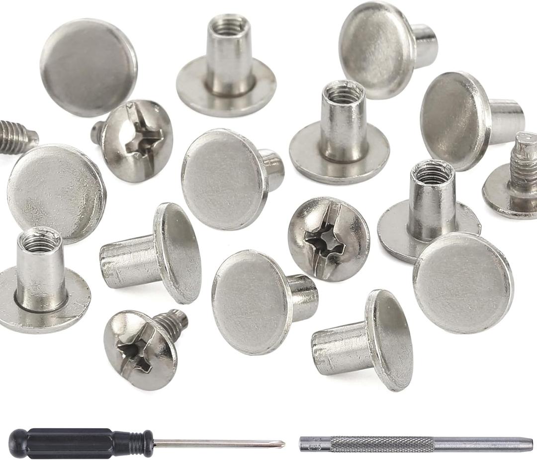 YORANYO 150 Sets 8MM Chicago Screws Leather Rivets for Fabric Chicago Binding Screws Buttons Metal Studs Rivets for Decorate and Repair Belts Bags Shoes Purse Dog Collar Leather Craft (Silver)