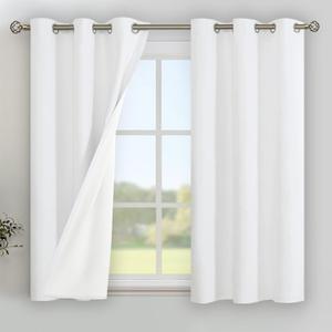 YoungsTex Linen 100% Blackout Curtains 54 Inch Length for Bedroom, Thermal Insulated Drapes with Grommet Room Darkening for Short Window, White, 2 Panels, 42 X 54 Inch