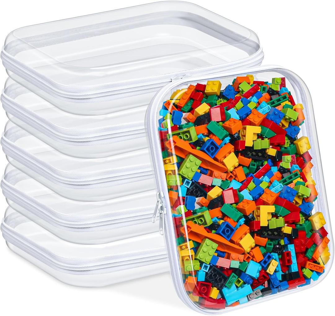 Sanwuta 6 Pcs Clear Hard Zipper Case Plastic Zipper Pouches Transparent Makeup Bag Pencil Case Pouches Toiletry Diaper Bag for Travel Toy Storage Organizer Bins(White,9.84 x 7.87 x 2 Inch)