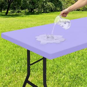 Smiry Rectangle Tablecloth, Elastic Fitted Flannel Backed Vinyl Tablecloths for 6ft Folding Tables, Waterproof Wipeable Table Covers for Indoor, Outdoor, Picnic and Camping (Lavender, 30"x72")