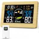 Weather Station 7.5" VA Display with Remote Sensor, Home Weather Station with Weather Forecast, Temperature, Humidity, Atomic Clock, Wood