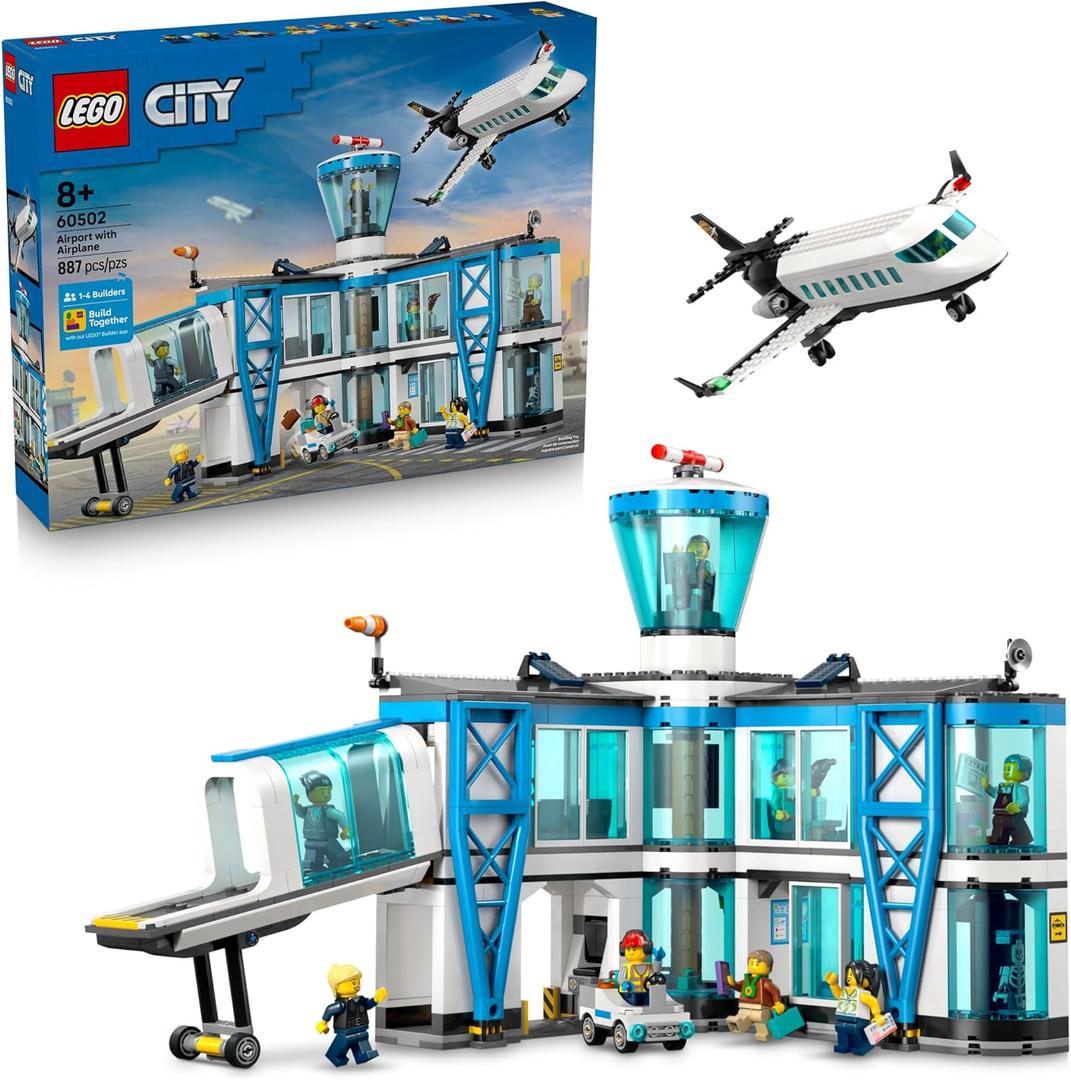 LEGO City Airport with Airplane Building Toy - Building Toy for Kids - Pretend Play Travel Set for Boys & Girls, Ages 8+ - Includes 9 Minifigures - Gift Idea for Birthdays - 60502