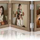decorUhome Triple 7x5 Picture Frame Horizontal, Engineered Wood Trifold Photo Frame with Plexiglass for Tabletop Display, 7x5, Oak