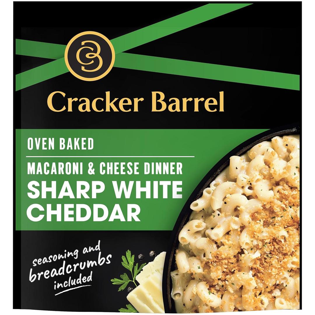 Cracker Barrel Oven Baked Mac and Cheese, 1 Pouch, for Easy Dinner or Dinner Sides, Sharp White Cheddar Flavor, No Artificial Flavors or Dyes, 12.3 oz