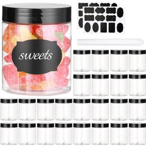 8 OZ Plastic Jars with Lids, 24 Pack Clear Plastic Slime Containers for Kitchen and Household Food Storage of Dry Goods, Creams and More, BPA Free