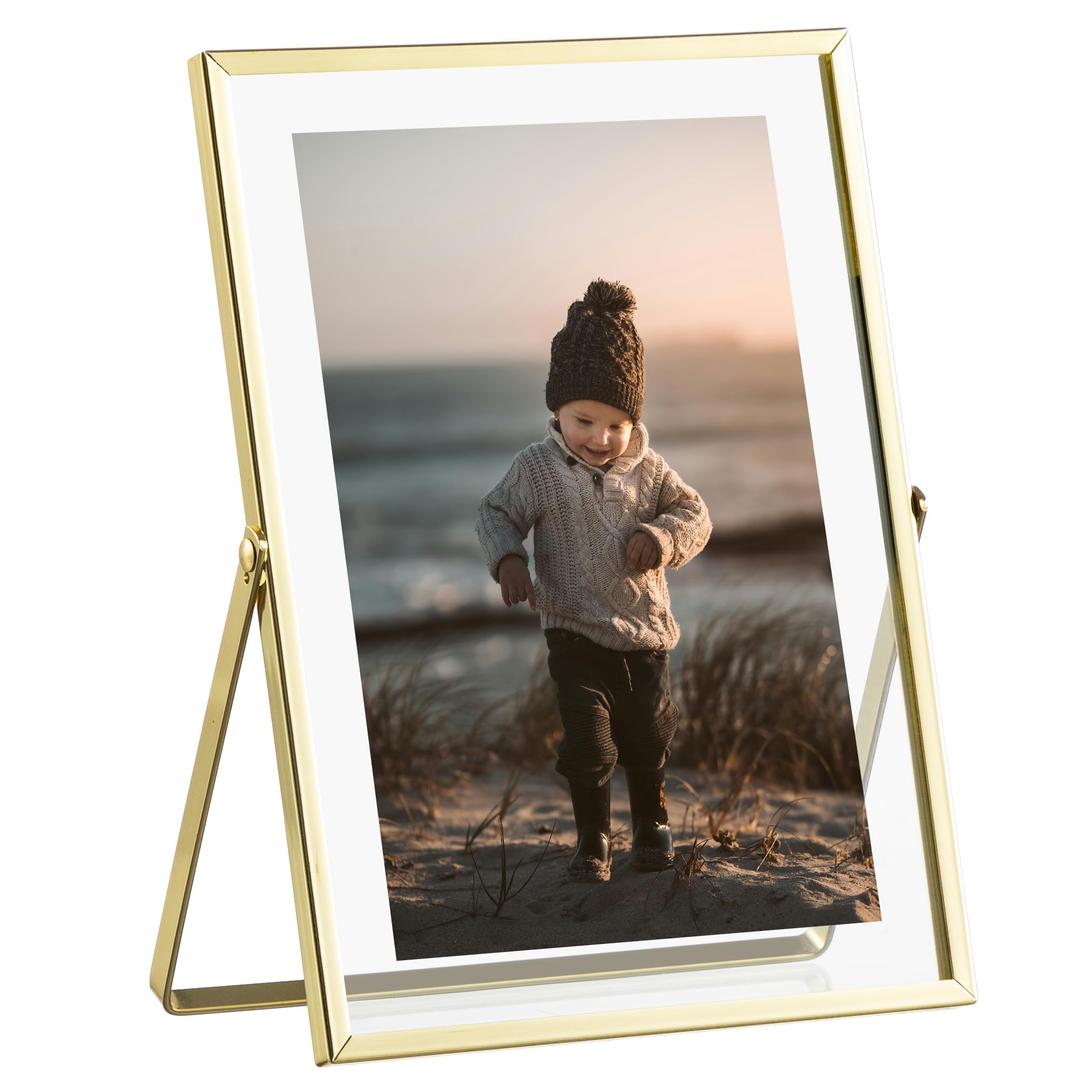 eletecpro 11x14 Metal Picture Frame with Real Glass Cover, Tabletop Display Photo for Multiple Size up to 11x14, Gold Floating Photo Frame Diaplay 8x10, 5x7, 4x6 for Wedding, Party, Vertical