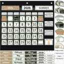Sinload Classroom Calendar Pocket Chart Set Calendar Bulletin Board Set Seasons Festival Weather Pocket Chart for Classroom Decoration with 3 Metal Hooks Back to School Supplies (Greenery,Black)